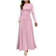 thumbnail image 1 of Women's Casual Crewneck Long Sleeve Maxi Dress A-Line Pleated Swing Long Dresses with Pockets, 1 of 7