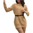 thumbnail image 1 of Women's Casual Crewneck Long Sleeve Mini Sweater Dress Casual Baggy Soft Knit Pullover Jumper Sweaters with Belt, 1 of 7