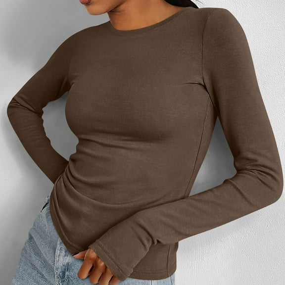 Women's Casual Crewneck Long Sleeve Solid Color Top T Shirt Gloves Finger Base Shirt Jr Fall Fashion Compression Shirt Women Shirts Long Sleeved Long Sleeve Rayon Tops for Women plus Long Sleeve Long