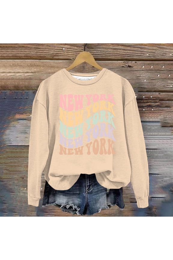 Women's Casual Crewneck New York City English Letter Print Hoodie Fall Shirt Crop Sweatsuit Full Zip Hoodie Hoodies Women Athletic Jogging Suit Jacket Women Comfy Women Set Full Zip Jacket 2 Peaces