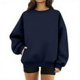 thumbnail image 1 of Women’s Casual Crewneck Sweatshirt Long Sleeve Oversized Pullover Top Solid Color Fashion Loose Fit O-Neck Blouse for Fall Winter Daily Wear Navy, 1 of 5