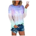thumbnail image 1 of Women's Casual Crewneck Sweatshirt Tie dye print Long Sleeve Shirts Loose Fit Pullover Tops Basic Tee Tops Soft Comfy Blouse Tunic Shirts, 1 of 3