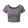thumbnail image 1 of Women's Casual Crop Tops Crew Neck Slim Fit Short Sleeve Workout Basic Tight T Shirts Going out Summer Top (Free Size, Dark Gray), 1 of 5