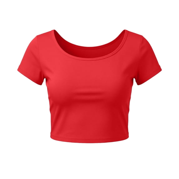 Women's Casual Crop Tops Crew Neck Slim Fit Short Sleeve Workout Basic Tight T Shirts Going out Summer Top (Free Size, Red)
