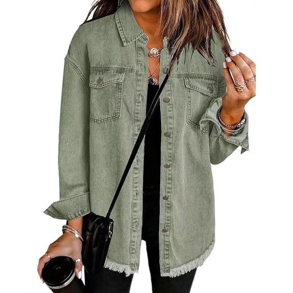 Women's Casual Cropped Denim Jacket, Distressed Button Down Ripped Jean Coat