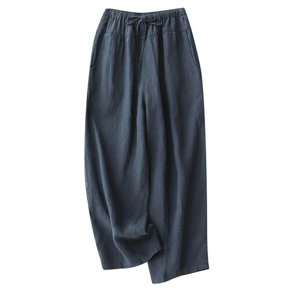 Women's Casual Cropped Pants, Ankle-Length - Breathable Linen for Versatile Styling, All Seasons