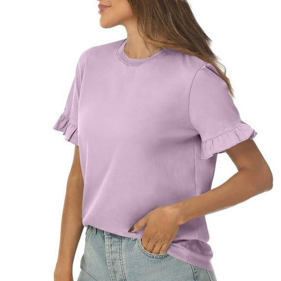 Women's Casual Cute Top With Ruffled Edges Short Sleeved T-shirt Short Sleeved Round Neck Top/shirt