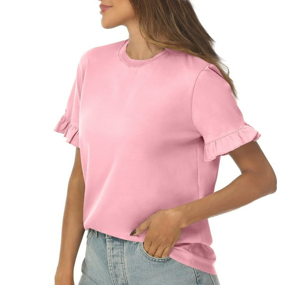 Women's Casual Cute Top With Ruffled Edges Short Sleeved T-shirt Short Sleeved Round Neck Top/shirt