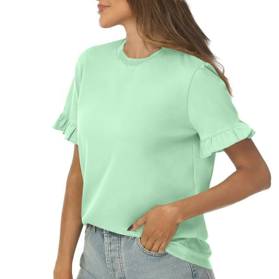 Women's Casual Cute Top With Ruffled Edges Short Sleeved T-shirt Short Sleeved Round Neck Top/shirt