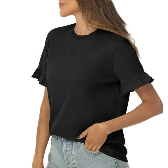 Women's Casual Cute Top With Ruffled Edges Short Sleeved T-shirt Short Sleeved Round Neck Top/shirt
