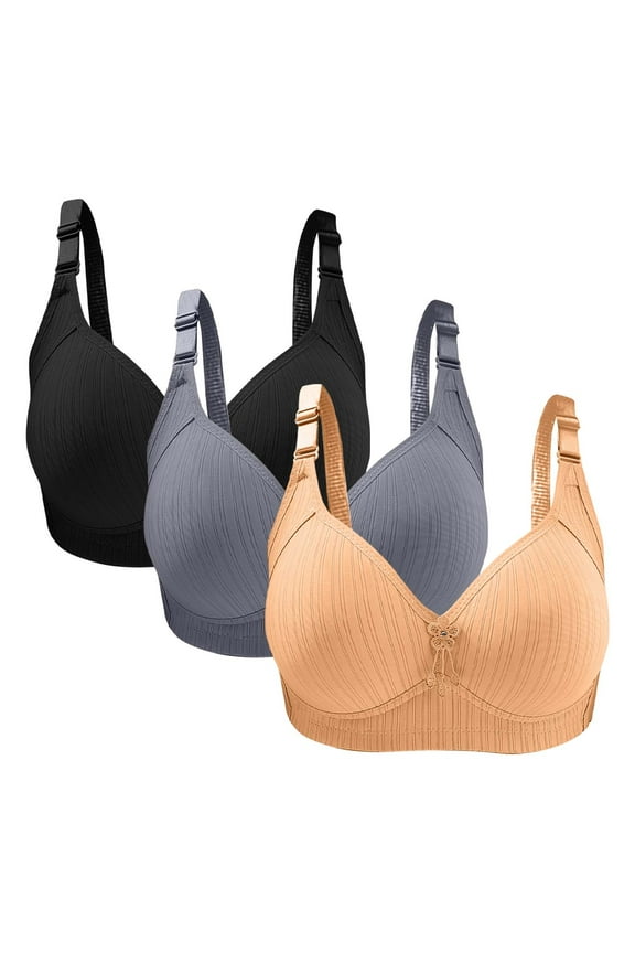 Women's Casual Daily Everyday Bras 3 Pack C Cup Push Up Bra Wireless Comfort Breathable Lounge Camisole for Ladies