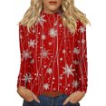 thumbnail image 1 of Women's Casual Daily Wear Mid Neck Long Sleeve Christmas Printed Top, Holiday Graphic Blouse, Comfortable Fall Winter T-Shirt,Deep Red,S, 1 of 6