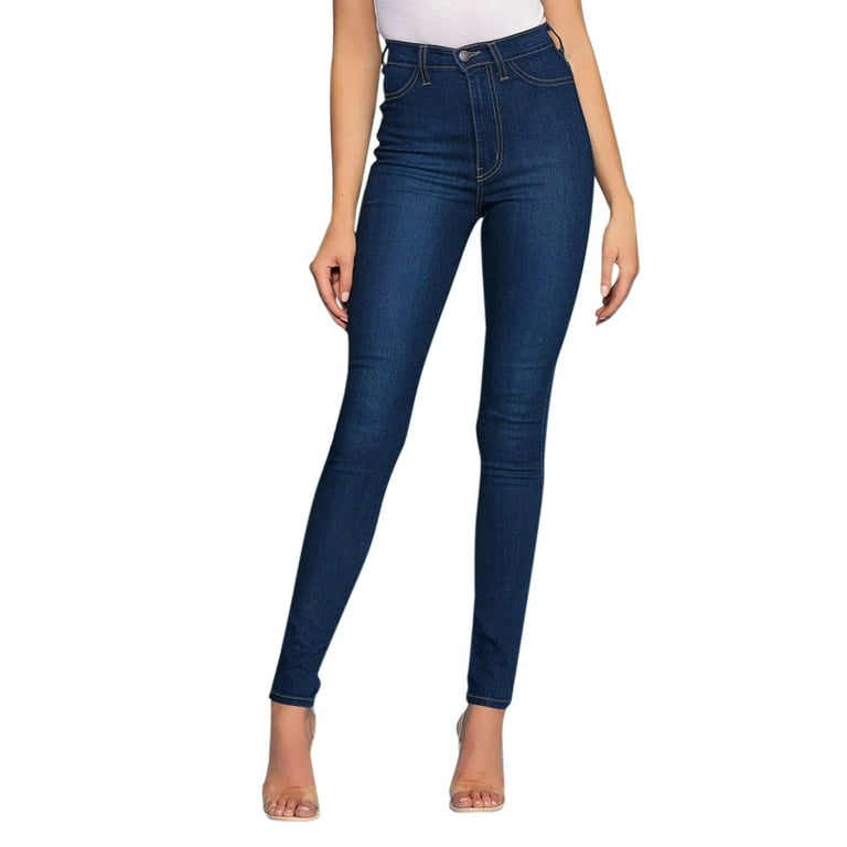 Women's Casual Dark Blue Classic Mid Waist Skinny Pockets Denim Pants  Trousers Jeanswomen's slim bootcut jeans women's low jeans women's jeans  size 12