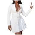 thumbnail image 1 of Women's Casual Deep V Neck Ruffle Hem Short Dress Elegant Cardigan Style Comfortable Summer Outfit, 1 of 2