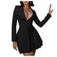 thumbnail image 1 of Women's Casual Deep V Neck Ruffle Hem Short Dress Elegant Cardigan Style Comfortable Summer Outfit, 1 of 2