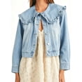 thumbnail image 1 of Women Casual Denim Jacket Long Sleeve Collared Shirt Coat with Pockets, 1 of 6