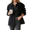 thumbnail image 1 of Women's Casual Denim Jacket Vintage Washed Oversized Lapel Button Jean Jacket with Pockets Loose Casual Coat for Daily Streetwear Black XL, 1 of 4