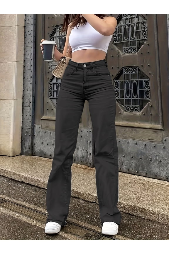 Women's Casual Denim Jeans with 90% Cotton and Less than 10% Spandex - Non Iron Thin Medium Elasticity Straight Leg Fit Mid Rise Spring and Summer Daily Wear