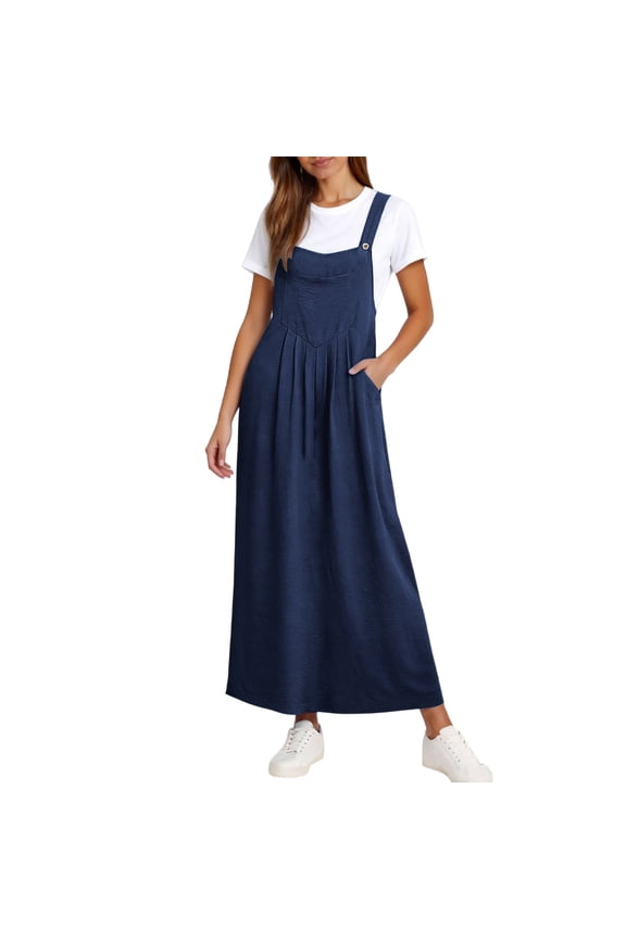 Women's Casual Denim Overall Dress Sleeveless Flowy Baggy Jumper Short Dresses for Women Summer Dress