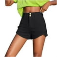 thumbnail image 1 of Women's Casual Denim Shorts Summer Jeans Stretchy Hot Short Pants Ripped Hem Frayed Distressed Short Jeans Black,S, 1 of 6