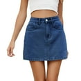 thumbnail image 1 of Women's Casual Denim Skirt With Pockets A Line Solid Color Stylish Mini Skirts For Everyday Wear In Summer,Blue,S, 1 of 6