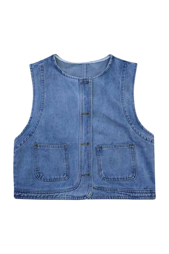 Women's Casual Denim Vest Sleeveless Button Down Jacket Soft Comfortable Open Front Tank Top for Spring Summer Everyday Wear
