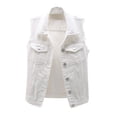 thumbnail image 1 of Women's Casual Denim Waistcoat Frayed Sleeveless Ripped Jacket Vest with Pockets 07-White M, 1 of 4
