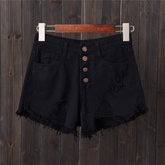 Women's Casual Distressed Denim Shorts with Wide Legs and Rough Edge Hem