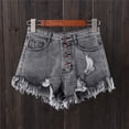 thumbnail image 1 of Women's Casual Distressed Denim Shorts with Wide Legs and Rough Edge Hem, 1 of 7