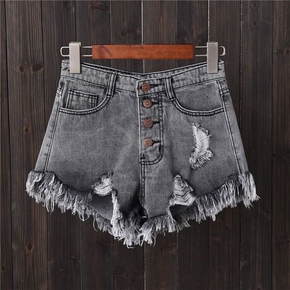 Women's Casual Distressed Denim Shorts with Wide Legs and Rough Edge Hem