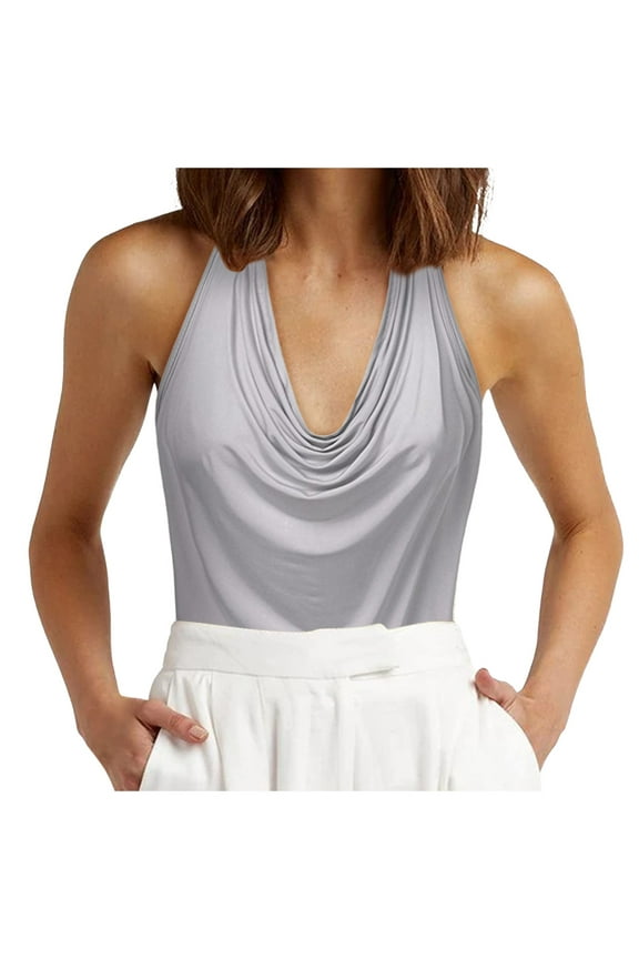 Women's Casual Draped Neck Backless Tank Top Sleeveless Blouse Summer Fashion