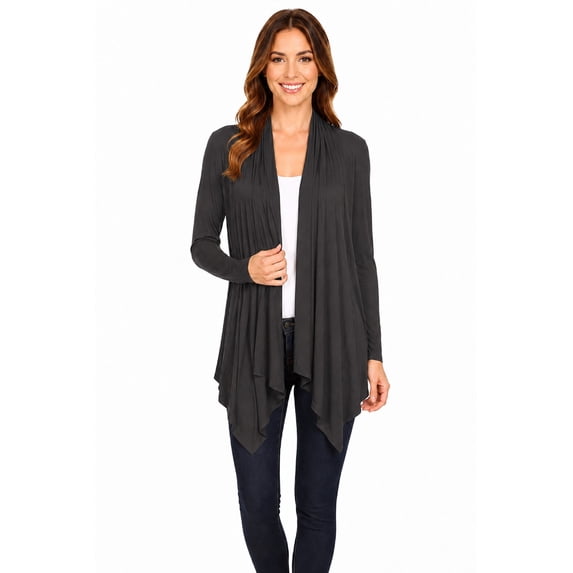Women's Casual Draped Open Front Long Sleeve Solid Cardigan