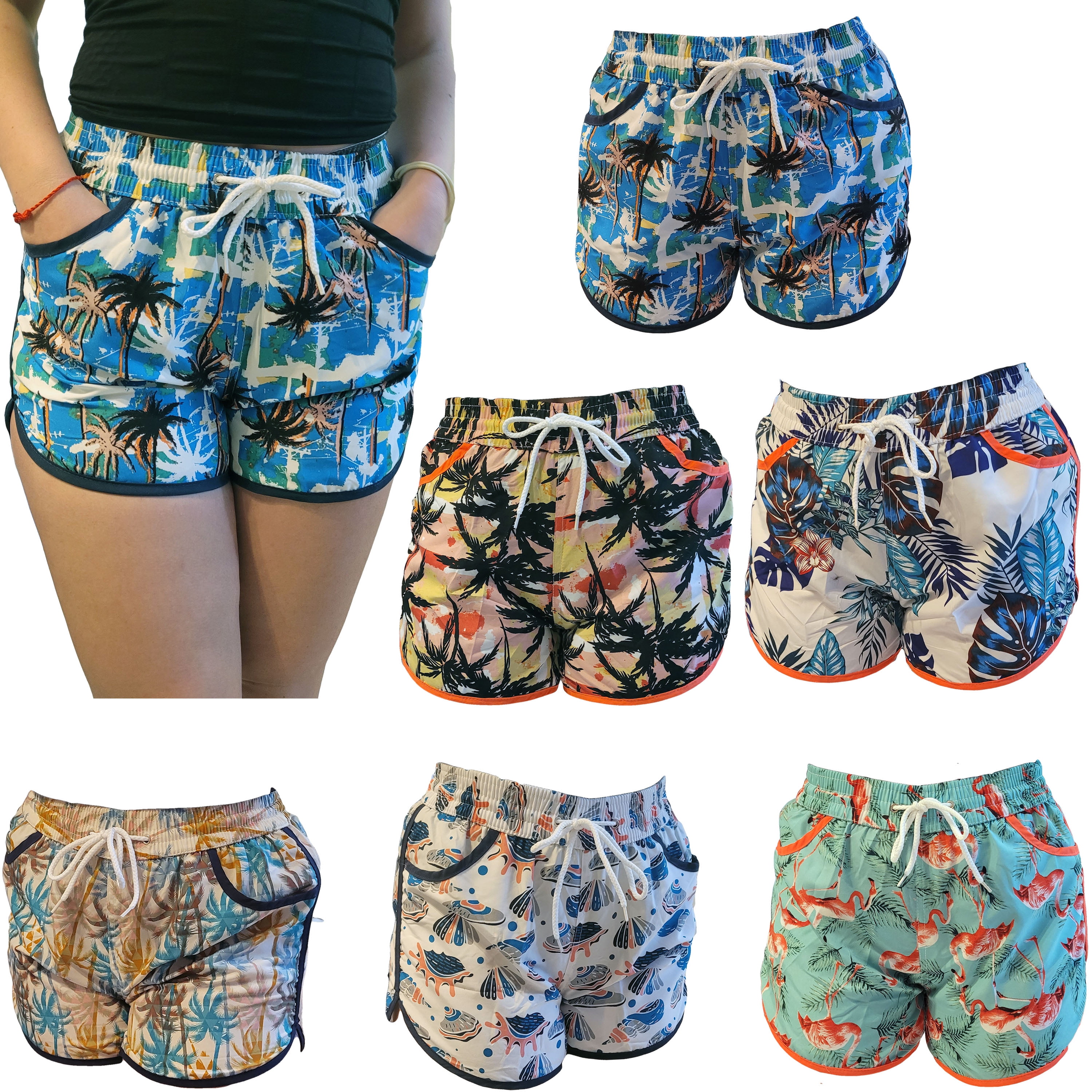 Women's Casual Drawstring Elastic Waist Summer Beach Shorts, Boardshort ...