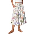 thumbnail image 1 of Women's Casual Drawstring High Waist Floral Pleated Flowy Maxi Skirt Purple Pink XL, 1 of 5