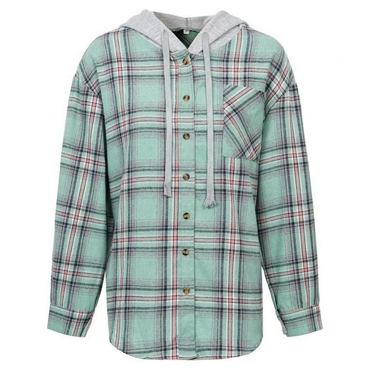 Hooded checked shirts store for womens