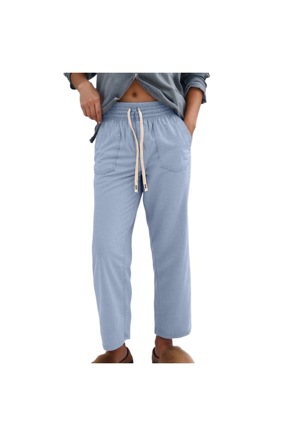 Women's Casual Drawstring Loose Fit Boyfriend Jeans Elastic Waist Wide Leg Comfortable Summer Pants for Daily Outfits