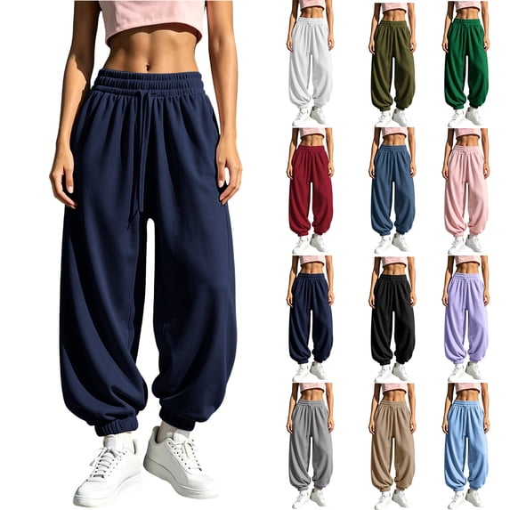 Women's Casual Drawstring Sweatpants Relaxed Fit Harem Joggers Soft Stretchy Lounge Trousers for Sport Travel & Daily Wear