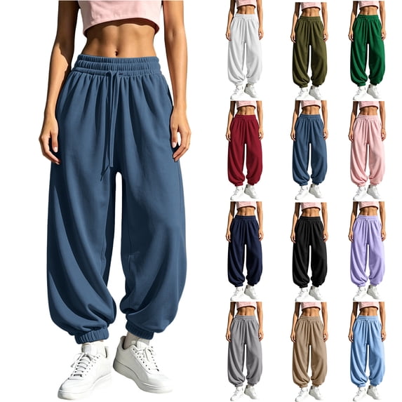 Women's Casual Drawstring Sweatpants Relaxed Fit Harem Joggers Soft Stretchy Lounge Trousers for Sport Travel & Daily Wear
