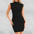 thumbnail image 1 of Women's Casual Dress 2024 Women Summer Dress Bodycon Ruched Neck Sleeveless Work Formal Party Wedding Guest Dress Black S, 1 of 5