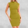 thumbnail image 1 of Women's Casual Tennis Dress 2024 Women Summer Dress Bodycon Ruched Neck Sleeveless Work Formal Party Wedding Guest Dress Green XL, 1 of 5