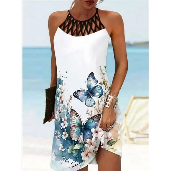 Women‘s Casual Dress A Line Dress Summer Dress Floral Cut Out Print Sleeveless Halter Mini Dress Active Modern Daily Holiday