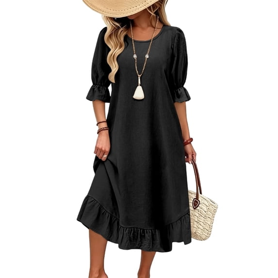 Women's Casual Dress Button Down Ruffle Sleeve Dresses with Pockets