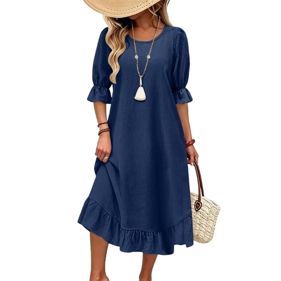 Women's Casual Dress Button Down Ruffle Sleeve Dresses with Pockets