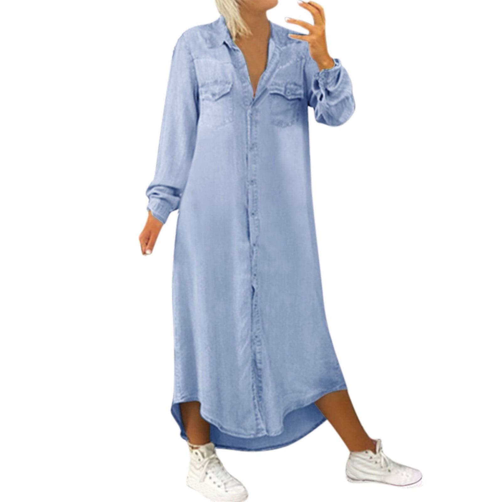 KYAL Women's Sleeveless Denim Dress - V-Neck Pullover A-Line Summer Dress