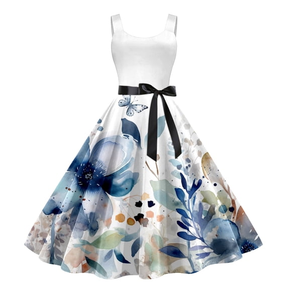 Women's Casual Tennis Dress Dresses For Women Sleeveless Knee Length A Line Flared Swing Formal Prom Party Dress Blue M