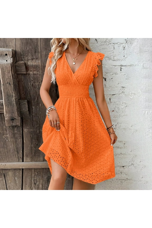 Women's Casual Dress Elegant Lace Jacquard Hollow Out Slim Fit Mid Length for Stylish Occasions and Everyday Wear