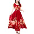 thumbnail image 1 of Women's Casual Dress Elegant O-Neck A-Line Long Sleeve Short Sleeve Printed Dress for Everyday Wear on Platform Red XL, 1 of 2