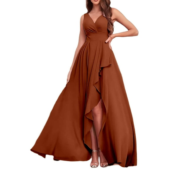 Women's Casual Dress Elegant Spring Midi Evening Gown High Waist V Neck Party Dress For Everyday Wear