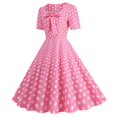 thumbnail image 1 of Women's Casual Tennis Dress Elegant Square Neck Short Sleeves Bow Design Modern Everyday Dress for Daily Wear Pink XXL, 1 of 8