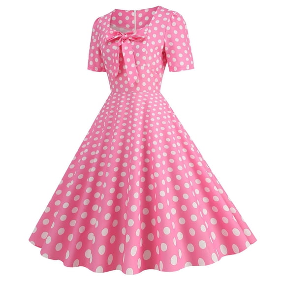 Women's Casual Tennis Dress Elegant Square Neck Short Sleeves Bow Design Modern Everyday Dress for Daily Wear Pink XXL